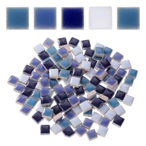 uxcell 100g Square Mosaic Tiles, Colorful Ceramic Mosaic Tiles for Crafts Bulk Mosaic Supplies for Home Decoration Art Crafts DIY Projects, 0.4 x 0.4Inch, Mix Blue