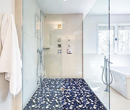 Heart-Shaped Dark Blue Pebble Ceramic Shower Tiles