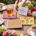 20 Set Mother's Day Crafts Bulk I Love You Mom DIY Ceramic Tiles, 4x4 Make Your Own Mother's Flower Coasters with Backing Pads for Painting, Unglazed Ceramic Crafts for School Classroom Activities