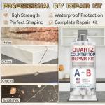 Quartz Countertop Repair Kit, Marble Repair Kit, Strong Bond, Seamless Finish for Granite Repair, Ideal for Mable, Porcelain, Tile, Sink Crack, Chip Scratch, Hole, 100g