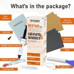 Granite Countertop Repair Kit (Clear Color + Polisher) - Made by Engineers I Also for Marble, Quartz, Acrylic, Fiberglass, Porcelain, Tile & Ceramic Surfaces I Easy Process & Quick Results