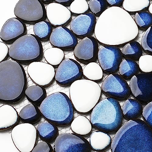Heart-Shaped Dark Blue Pebble Ceramic Shower Tiles