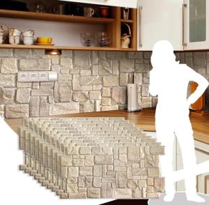 Dundee Deco PG7005-10 Beige Faux Limestone PVC 3D Wall Panel, 3.3 ft X 1.7 ft (98 cm X 50cm), Interior Design Wall Paneling Decor, 5.61 sq. ft. (0.49sq. m) Each, Pack of 10