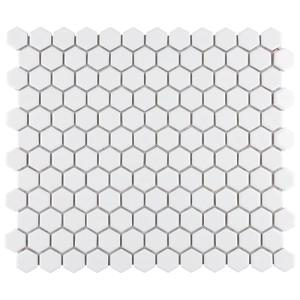 Merola Tile Metro 1" Hex Glossy White 10-1/4" x 11-7/8" Porcelain Floor and Wall Tile