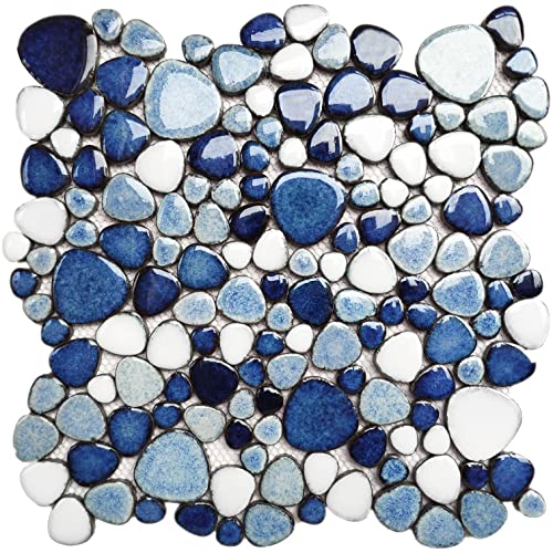 Blue Pebble Shower Floor and Wall Mosaic Tiles