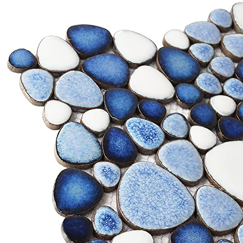 Blue Pebble Shower Floor and Wall Mosaic Tiles