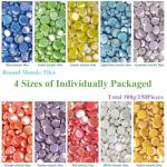 Samjobroad Green Round Iridescent Mosaic Tiles, 300g Glass Mosaic Tiles for Crafts, 4 Sizes Circular Mosaic Tiles for DIY Picture Coaster, Vases, Cups, Green