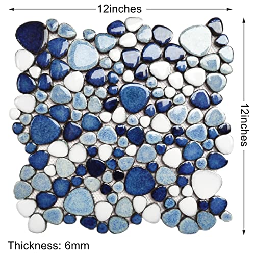 Blue Pebble Shower Floor and Wall Mosaic Tiles