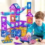 Magnetic Tiles Educational Toys, 50PCS Magnetic Blocks Building Set with Marbles Run for Kids Ages 4-8, Magnet Tiles STEM Learning & Sensory Toys for Girls Boys Perfect Preschool Toy for Toddlers 3-5