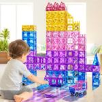 Magnetic Tiles Educational Toys, 50PCS Magnetic Blocks Building Set with Marbles Run for Kids Ages 4-8, Magnet Tiles STEM Learning & Sensory Toys for Girls Boys Perfect Preschool Toy for Toddlers 3-5