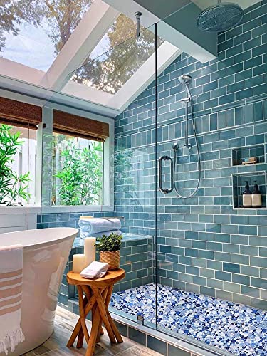 Blue Pebble Shower Floor and Wall Mosaic Tiles