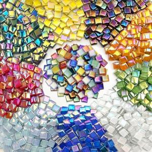 LITMIND 1100pcs Iridescent Mix Crystal Glass Mosaic Tiles – 0.4 Inch Square Bulk Mosaic Supplies for Crafts & DIY Projects