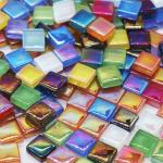 LITMIND 1100pcs Iridescent Mix Crystal Glass Mosaic Tiles – 0.4 Inch Square Bulk Mosaic Supplies for Crafts & DIY Projects