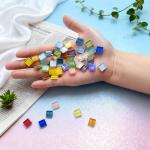 LITMIND 1100pcs Iridescent Mix Crystal Glass Mosaic Tiles – 0.4 Inch Square Bulk Mosaic Supplies for Crafts & DIY Projects