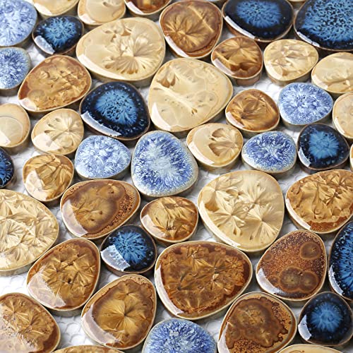 Blujellyfish Blue Mosaic Ceramic Shower Floor Tile