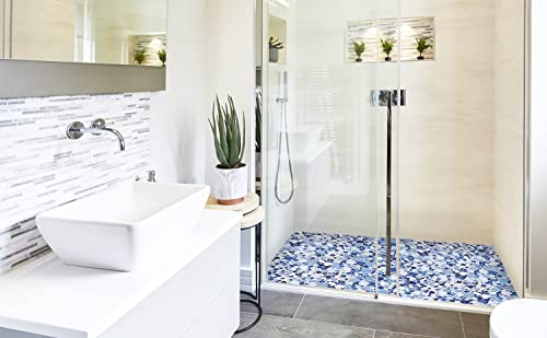Blue Pebble Shower Floor and Wall Mosaic Tiles