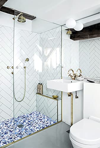 Blue Pebble Shower Floor and Wall Mosaic Tiles