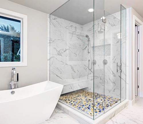 Blujellyfish Blue Mosaic Ceramic Shower Floor Tile