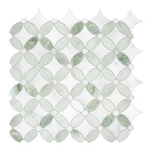 SUNWINGS 10-Sheet Peel and Stick Backsplash Coin Waterjet Tile, 11.2" x 11.2" Green Marble Looks Self Adhesive Wall Tile Stick on Backsplash for Kitchen, Bathroom, Fireplace, Shower