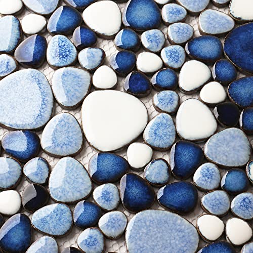 Blue Pebble Shower Floor and Wall Mosaic Tiles