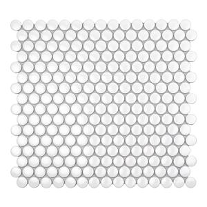 Ceramic Penny Round Tile Sample, Glossy Cotton White 4 X 5 in. Porcelain Wall Backsplash & Floor Decorative Mosaic Tile Sheets, Strong, Easy Install for Kitchens, Bathrooms, Vanity Decor/Remodel