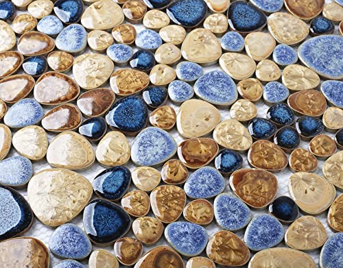 Blujellyfish Blue Mosaic Ceramic Shower Floor Tile