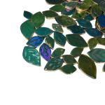 1.1LB Iridescent Leaves Ceramics Mosaic Tiles,Making Creative 3 Size Ceramic Mosaic Pieces for DIY Craft,Flowerpots,Vases,Cups,Garden Decor Mosaic Making Supplies (Peacock Green)