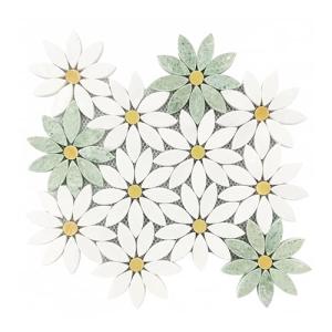 Tenedos HTCES Thassos White & Ming Green Daisy Flower Marble Mosaic Tile 12x12 – Floral Natural Stone Decorative Tile for Bathroom Floor, Shower Wall, Kitchen Backsplash (1 Sheet)