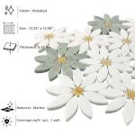 Tenedos HTCES Thassos White & Ming Green Daisy Flower Marble Mosaic Tile 12x12 – Floral Natural Stone Decorative Tile for Bathroom Floor, Shower Wall, Kitchen Backsplash (1 Sheet)