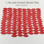 1.1lb Ceramic Mosaic Tiles for Crafts, Leaf Mosaic Pieces Porcelain Mosaic Tiles for Mosaic DIY, Stained Ceramics Supplies (Red)