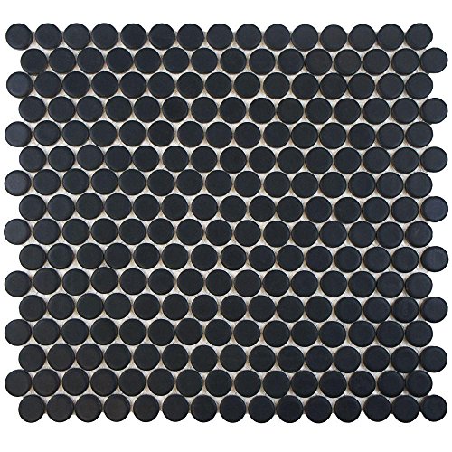 Matte Black Penny Round Mosaic Tile 12x12