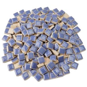 Samjobroad Sky Blue Mosaic Tiles,12mm Square Shapes Glass Tiles for Crafts,300g/200pcs Glazed Porcelain Tiles for Mosaic Art Projects and Outdoor Decorations