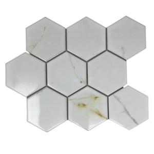 Tenedos Milano 4 Inches Calacatta Gold Look Hexagon Porcelain Tile Matte Finish for Floor Wall Kitchen Backsplash Bathroom Shower Fireplace Accent – 1 Sheet