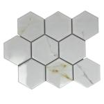 Tenedos Milano 4 Inches Calacatta Gold Look Hexagon Porcelain Tile Matte Finish for Floor Wall Kitchen Backsplash Bathroom Shower Fireplace Accent – 1 Sheet