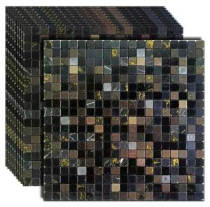 sanyeskkiy 10 Sheets Peel and Stick Backsplash Tile, Self-Adhesive Mosaic Tile, Stick on Kitchen, Bathroom Vanities, Fireplace Décor, Laundry Table(Mixed Dark Texture+Grey Diamond) (10)