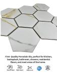 Tenedos Milano 4 Inches Calacatta Gold Look Hexagon Porcelain Tile Matte Finish for Floor Wall Kitchen Backsplash Bathroom Shower Fireplace Accent – 1 Sheet