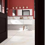 Tenedos Milano 4 Inches Calacatta Gold Look Hexagon Porcelain Tile Matte Finish for Floor Wall Kitchen Backsplash Bathroom Shower Fireplace Accent – 1 Sheet