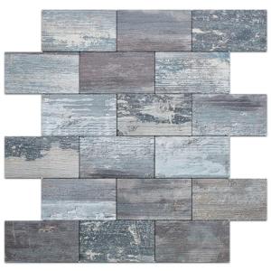 DICOFUN Distressed Wood Peel and Stick Backsplash Wall Tiles, 12"x12" Thick PVC Subway Tile for Kitchen Backsplash, 10 Sheets