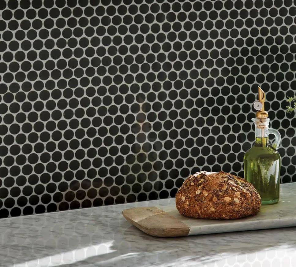 Matte Black Penny Round Mosaic Tile 12x12