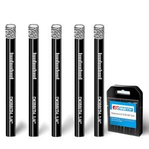DKIBBITH 5 Packs 1/4" Diamond Drill Bits for Tile, Porcelain, Ceramic, Granite, Marble, Stone, Glass, Dry Drilling Tile Drill Btis with Storage Case and 1/4" Round Shank.