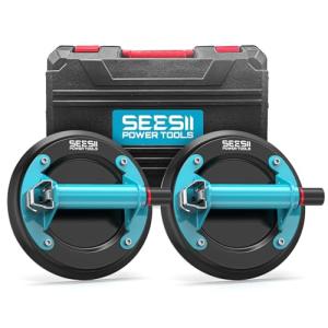SEESII Glass Suction Cups with Metal Handle, 8" Tile Suction Cup Tool, 450 lbs (200kg) Load Capacity Heavy Duty Vacuum Lifter for Lifting Tile/Granite/Windows/Mirror (2 Pack)