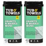 Tub O Towels Granite, Tile, and Marble Cleaning Wipes - Clean, Polish, and Seal, 40-7” x 8” Wipes Per Tub, 2-Pack, white (TW40-GR-2)