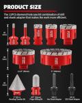 DAYDOOR Diamond Hole Saw Kit, 11-PieceTile Hole Saw Kit 1/4" 5/16" 4/5" 1" 1-3/8" 2" 2-1/2" 4",Vacuum Brazed Core Drill Bits for Porcelain Tile, Granite, Marble, Stone(Red)