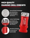 DAYDOOR Diamond Hole Saw Kit, 11-PieceTile Hole Saw Kit 1/4" 5/16" 4/5" 1" 1-3/8" 2" 2-1/2" 4",Vacuum Brazed Core Drill Bits for Porcelain Tile, Granite, Marble, Stone(Red)