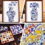 SOFPLATE 1 Box 200G Broken Porcelain Tiles Irregular China Mosaic Tiles Blue and White Porcelain Chinese Mosaic Pieces for DIY Crafts Plates Flowerpots Vases Cups Home Bathroom Decoration Projects