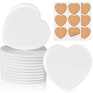 12 Pieces Sublimation Coasters, GOH DODD Glossy Ceramic Tiles Glazed Blanks with Cork for Valentine‘s Day DIY Alcohol Ink Heat Transfer Painting Housewarming Gifts Wedding Arts Crafts, Heart, 4 Inch