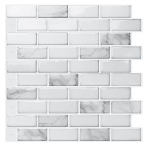 Art3d 10-Sheet Peel and Stick Backsplash Tile in White Marble, Self-Adhesive Wall Tiles Stick on Kitchen Laundry Room RV Renter - 12 x 12 Inch