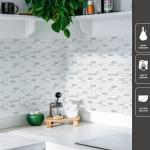 Art3d 10-Sheet Peel and Stick Backsplash Tile in White Marble, Self-Adhesive Wall Tiles Stick on Kitchen Laundry Room RV Renter - 12 x 12 Inch