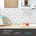 Art3d 10-Sheet Peel and Stick Backsplash Tile in White Marble, Self-Adhesive Wall Tiles Stick on Kitchen Laundry Room RV Renter - 12 x 12 Inch