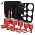 Diamond Hole Saw Drill Bit Set (15 PCS) (1/4"-2") Serrated Diamond Core Bits for Ceramic, Glass, Tile, Marble, Granite | EVA Positioner & Hard Storage Bag | Dry/Wet Dual-Use | High-Precision Drilling